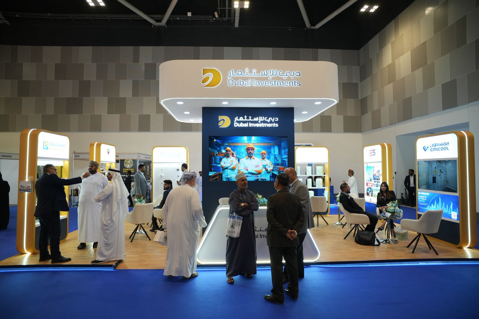 Dubai Investments PJSC stand at Oman Design & Build Week 2026, Oman Convention & Exhibition Centre, Muscat, where Emirates Extrusion exhibited its aluminium extrusion profiles alongside sister companies.